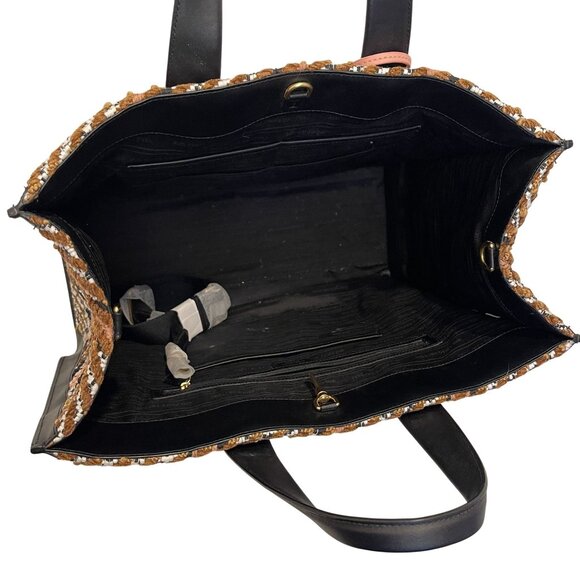 Kate Spade Manhattan Plaid Chunky Woven Fabric Large Tote Leather Straps & Tag p - Picture 4 of 6